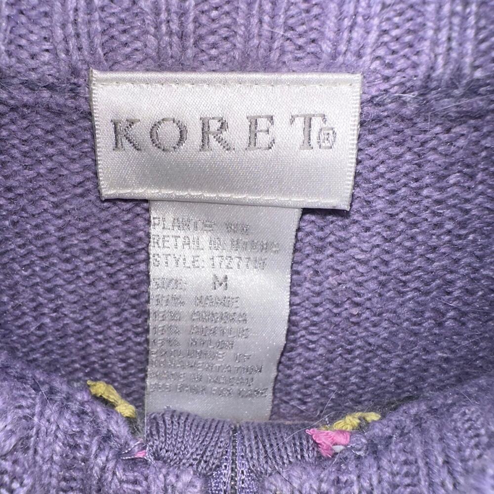 Embroidered Sweater Medium Purple Boho Cottagecore Zip Neck - Picture 4 of 5